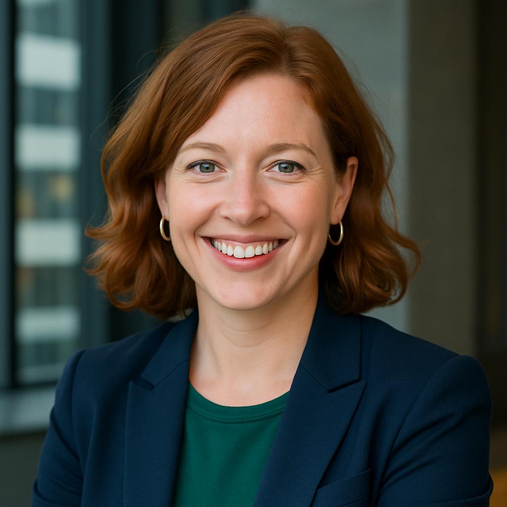 I need a profile picture for Sarah Mitchell who is a Chief Inforamtion Officer at a Financial services firm No text just the profile picture Make is a little fun rather formulaic corporate