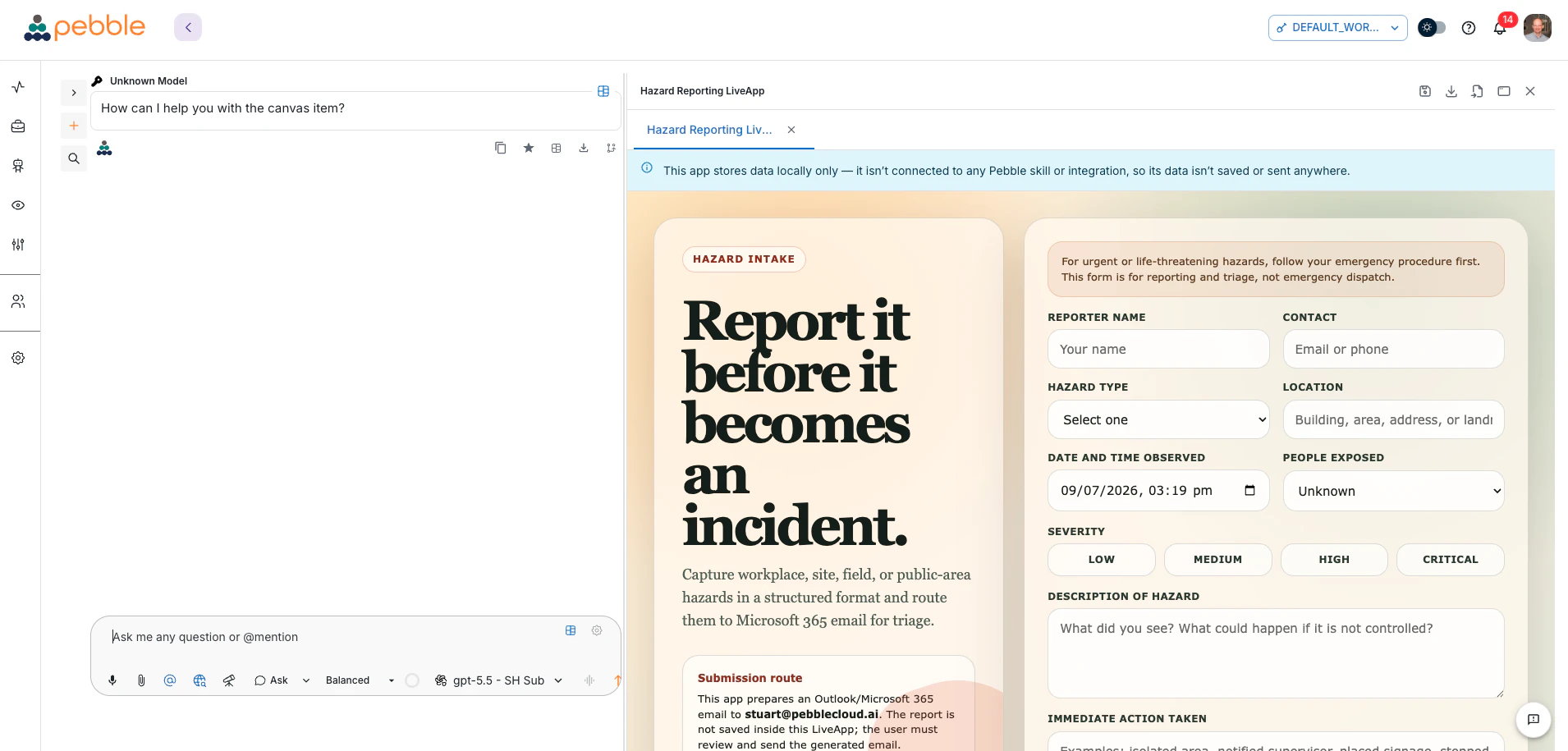 LiveApps interface