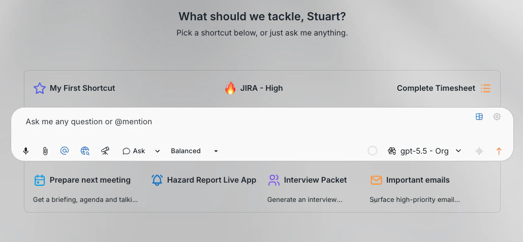 Shortcuts interface